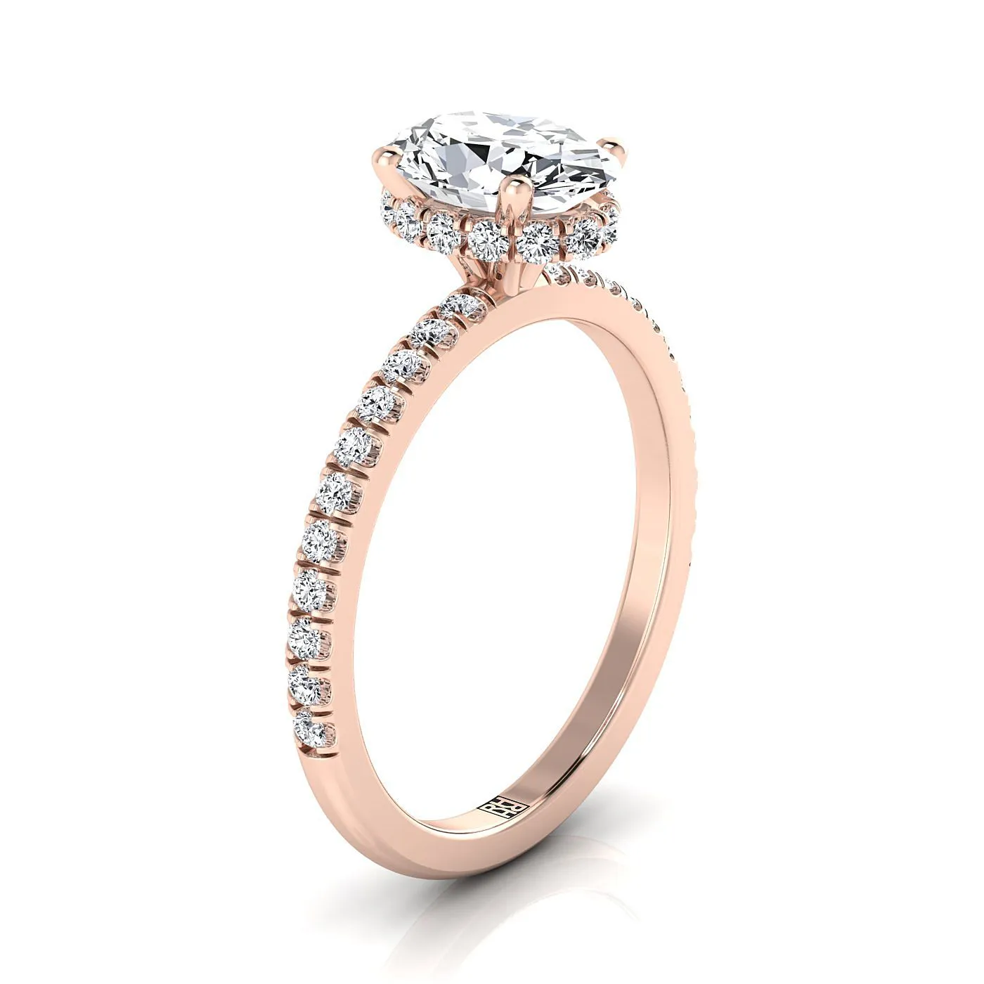 14K Rose Gold Oval Peridot Secret Diamond Halo French Pave Solitaire Engagement Ring -1/3ctw