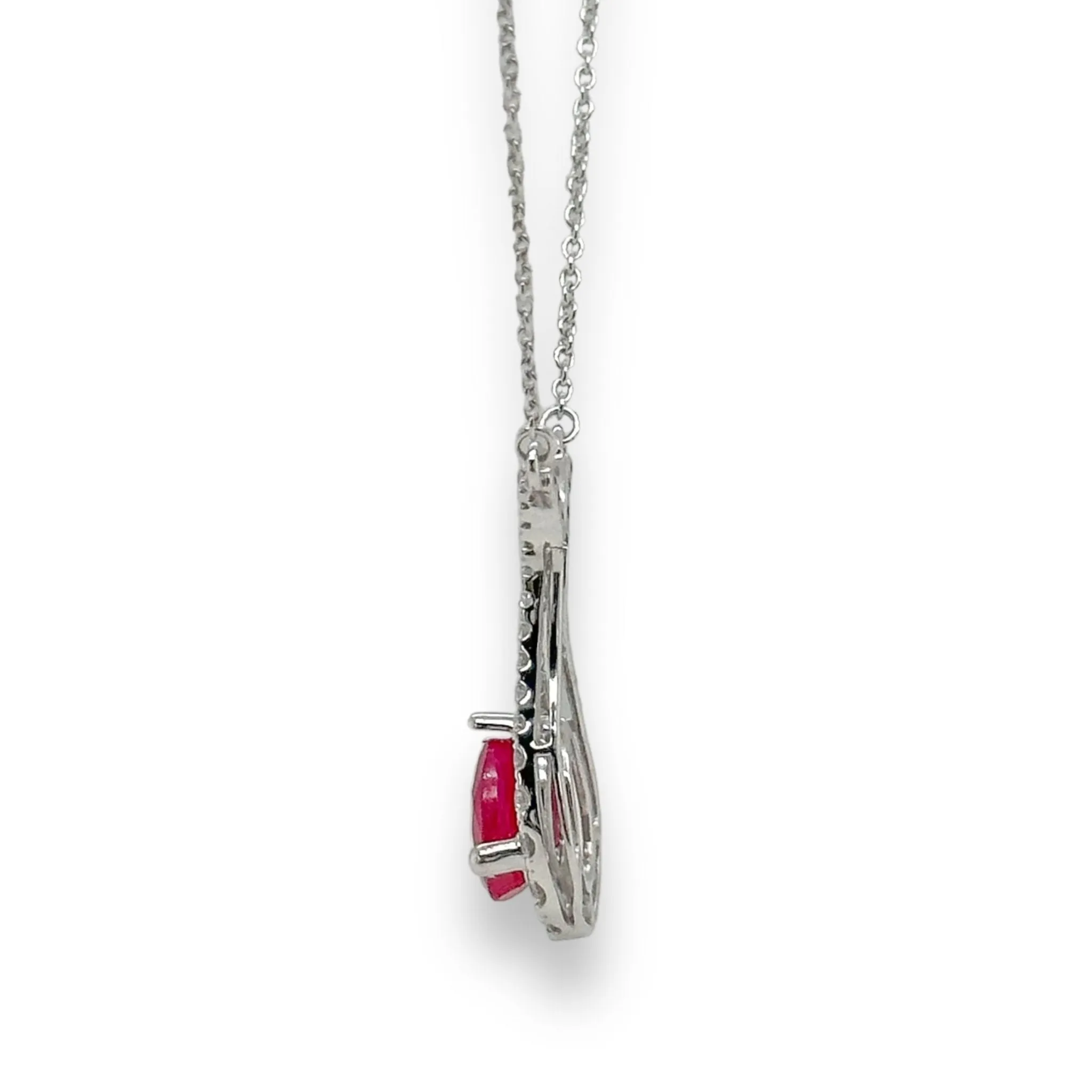 14K W Gold 0.75ct Ruby 0.33cttw H/SI2 Diamond Necklace