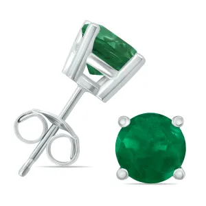 14K White Gold 4Mm Round Emerald Earrings