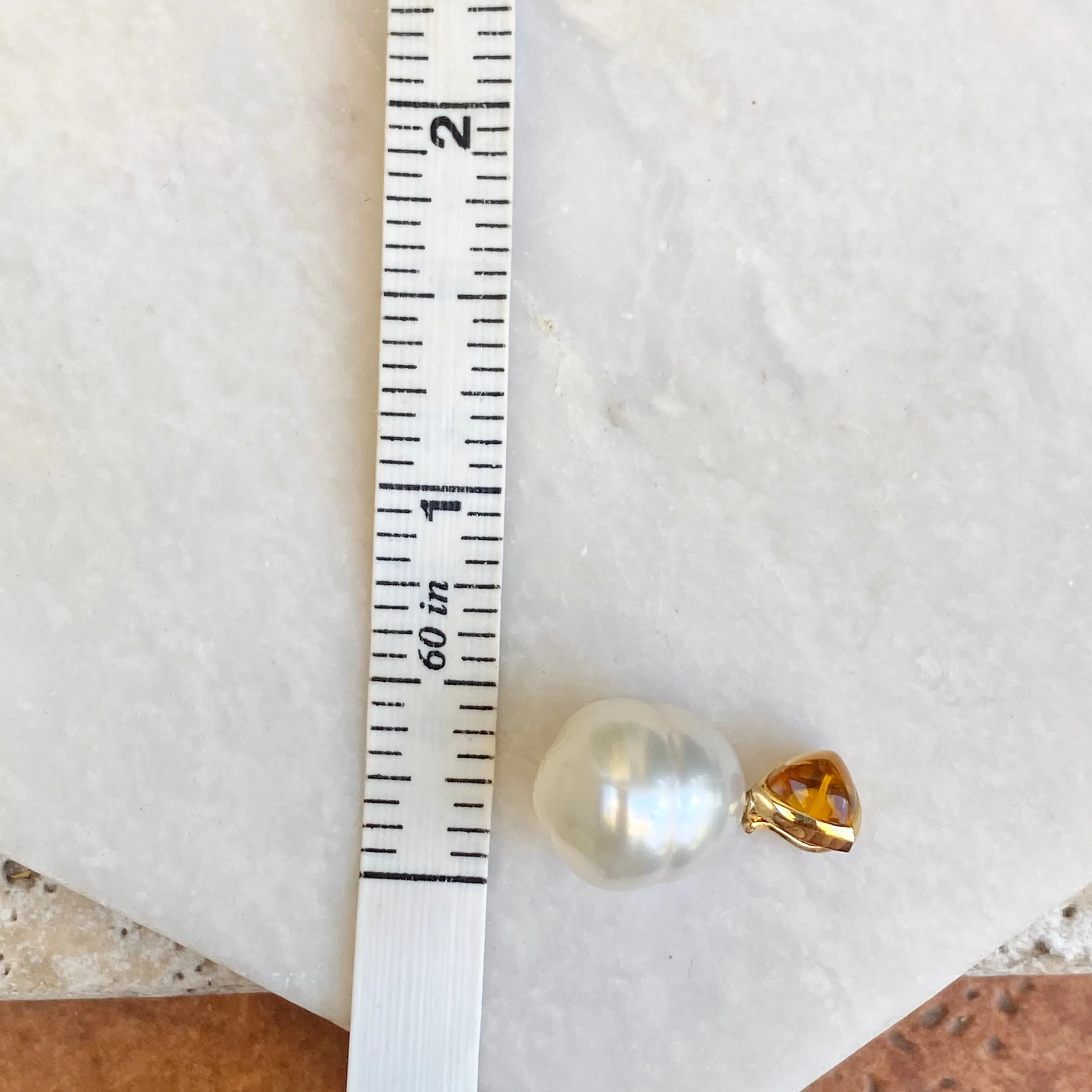 14KT Yellow Gold Golden Citrine   11mm Paspaley South Sea Pearl Pendant