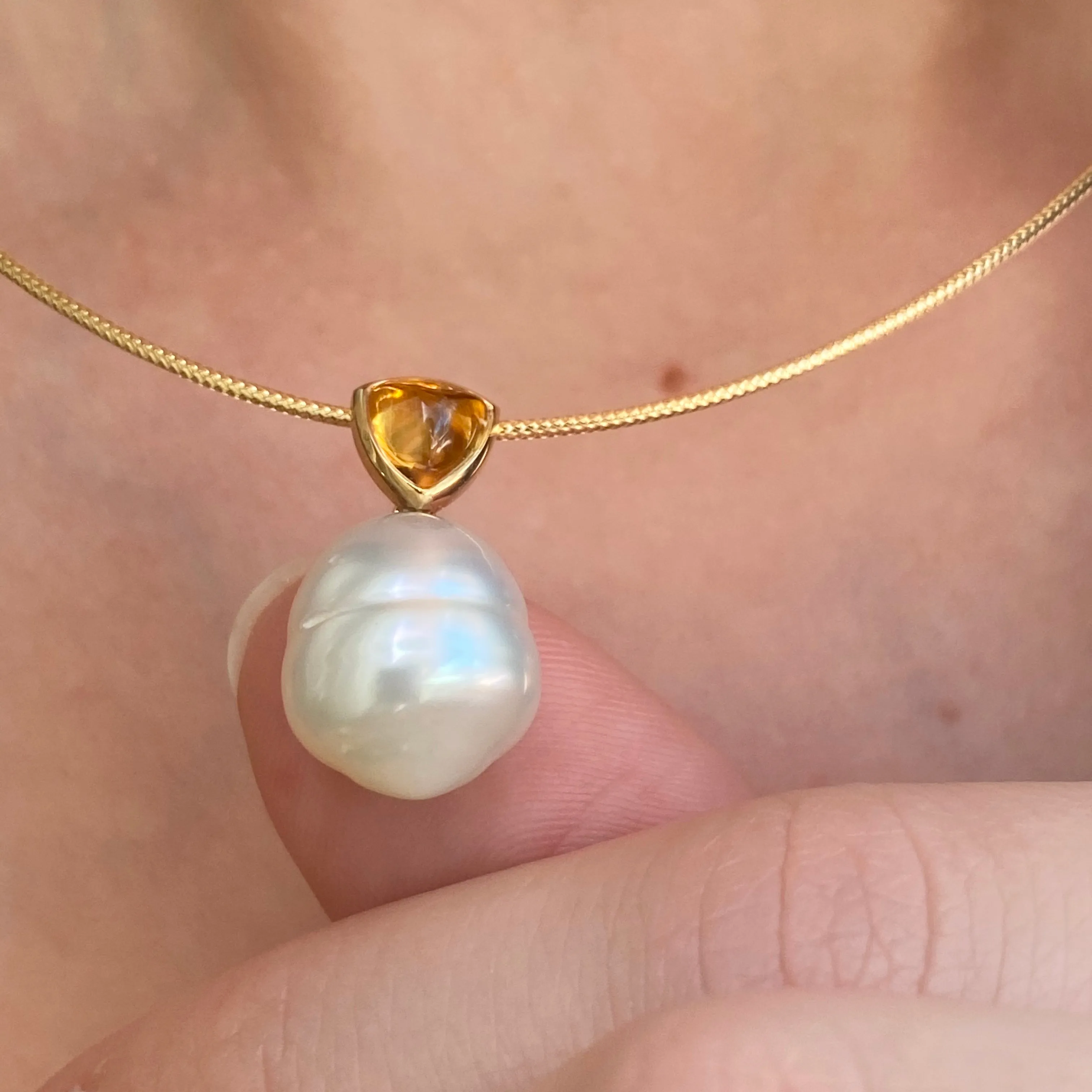 14KT Yellow Gold Golden Citrine   11mm Paspaley South Sea Pearl Pendant