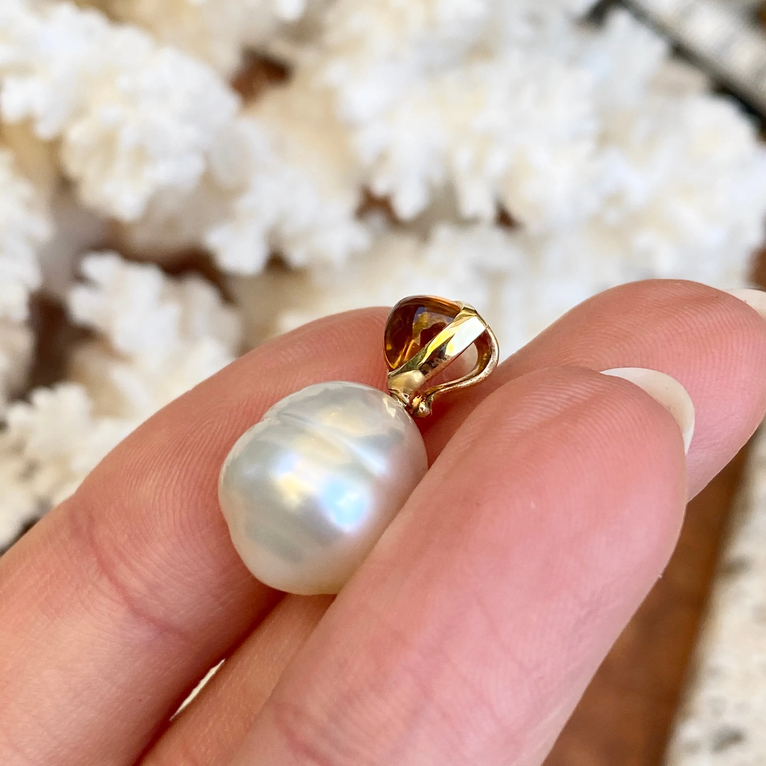 14KT Yellow Gold Golden Citrine   11mm Paspaley South Sea Pearl Pendant