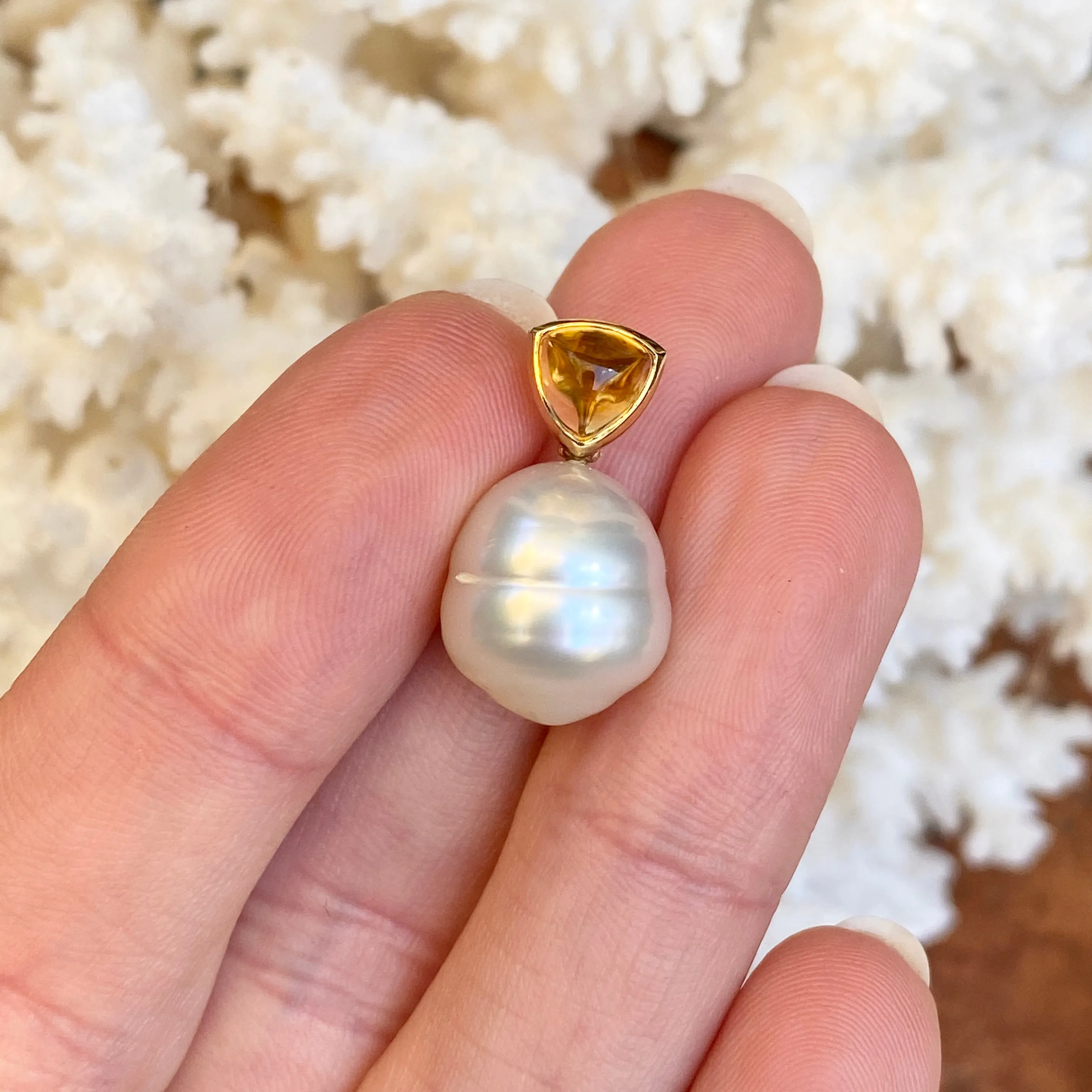 14KT Yellow Gold Golden Citrine   11mm Paspaley South Sea Pearl Pendant