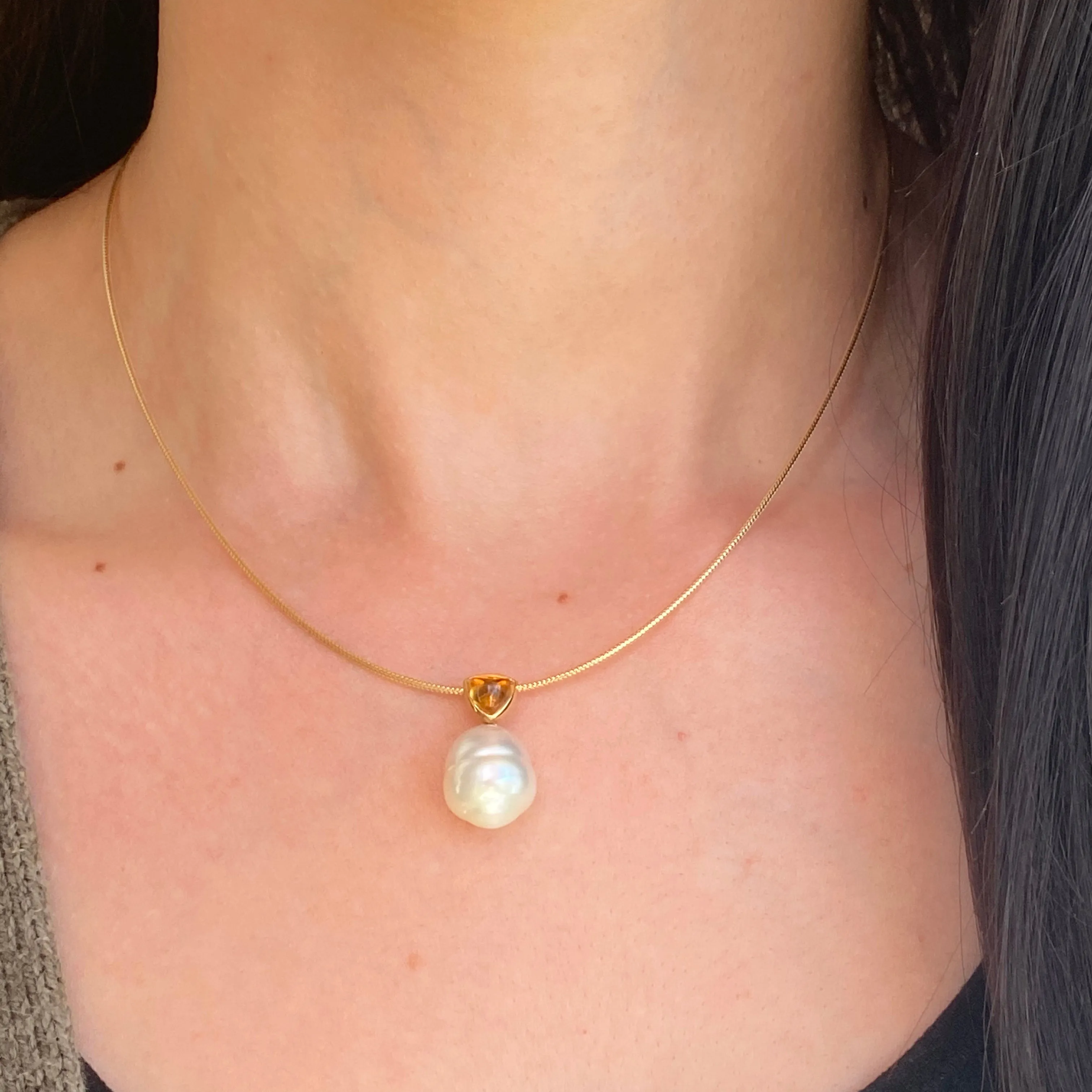 14KT Yellow Gold Golden Citrine   11mm Paspaley South Sea Pearl Pendant