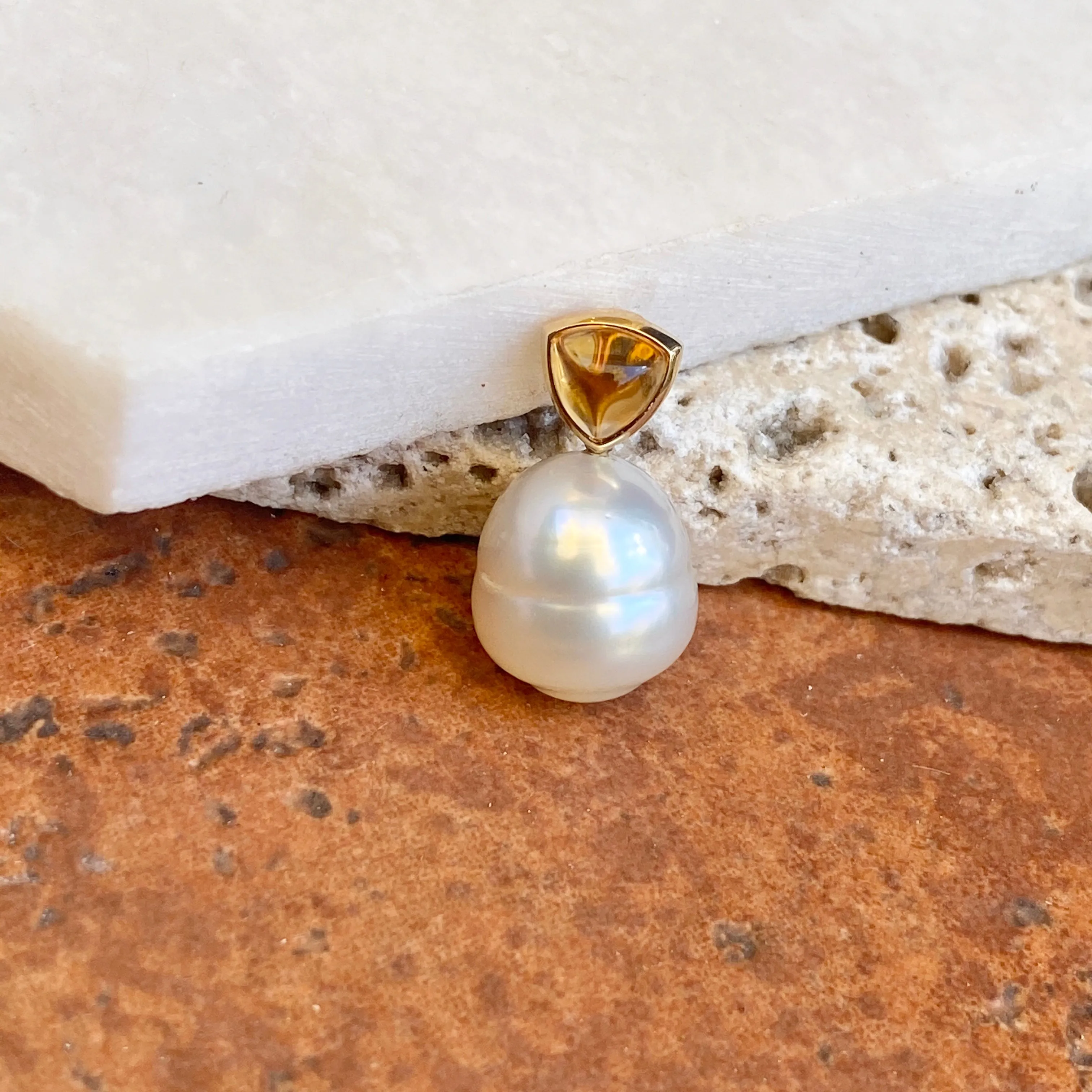 14KT Yellow Gold Golden Citrine   11mm Paspaley South Sea Pearl Pendant