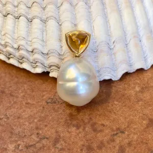 14KT Yellow Gold Golden Citrine   11mm Paspaley South Sea Pearl Pendant