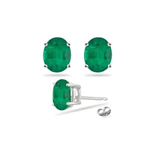 1.82-2.55 Cts of 8x6 mm AA Oval Natural Emerald Stud Earrings in 18K White Gold