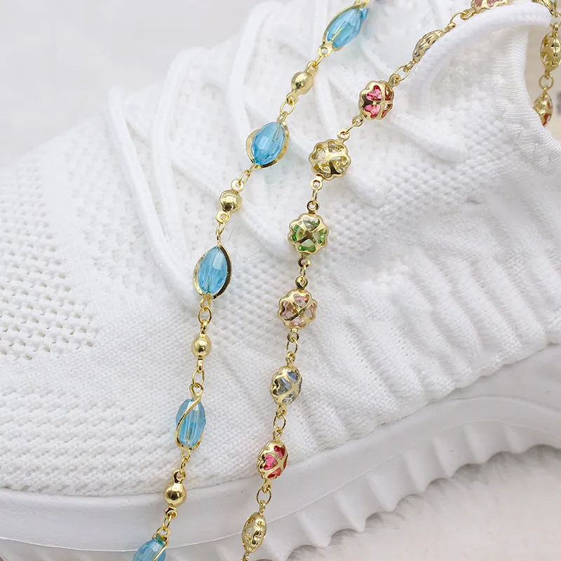 18K Gold Filled High Polish Finsh Gold Multi Color Crystal Anklet JJA18