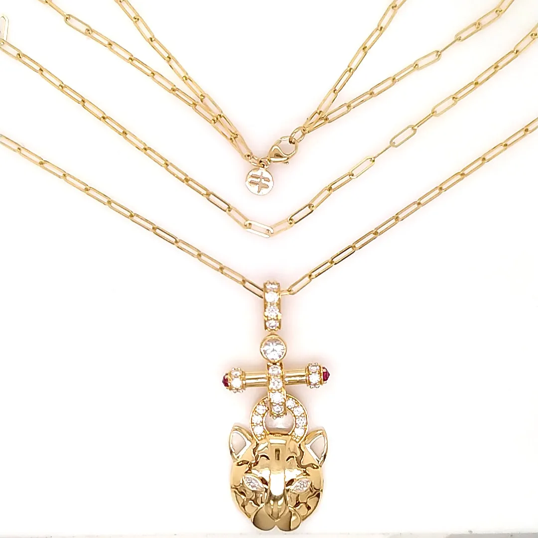 18k Onsa Yellow Gold Necklace With 1.38 Cts Vs-Gh Diamonds  And Ruby And Sapphire