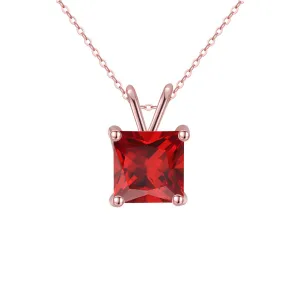 18K Rose Gold 2 Carat Created Ruby Princess Stud Necklace Plated 18 inch