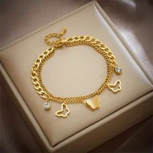 316L Stainless Steel Multilayer Zircon Butterfly Charm Bracelet For Women