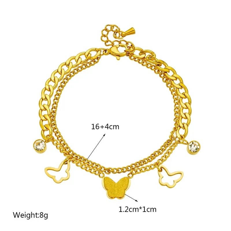 316L Stainless Steel Multilayer Zircon Butterfly Charm Bracelet For Women