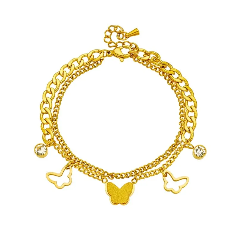316L Stainless Steel Multilayer Zircon Butterfly Charm Bracelet For Women