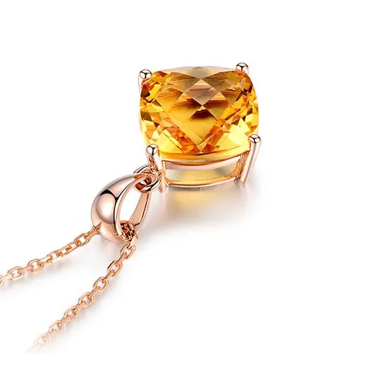 3.5ct Cushion Citrine 18k Rose Gold Pendant