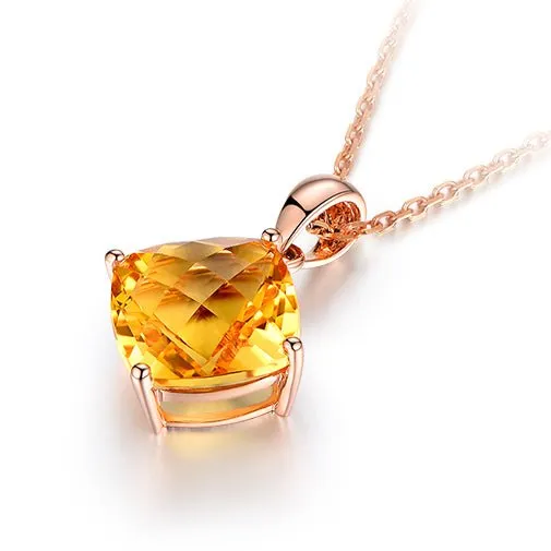 3.5ct Cushion Citrine 18k Rose Gold Pendant
