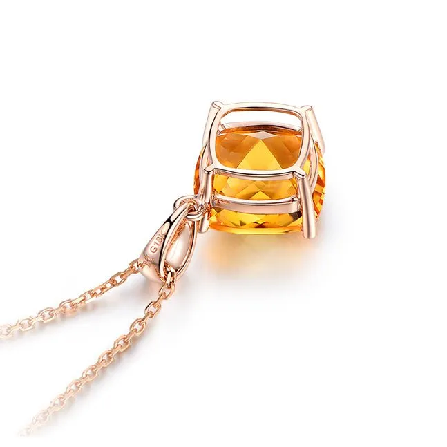 3.5ct Cushion Citrine 18k Rose Gold Pendant