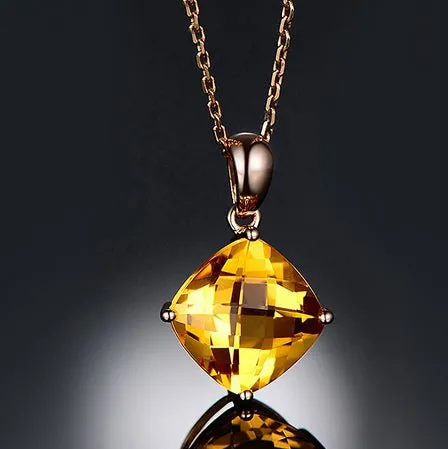 3.5ct Cushion Citrine 18k Rose Gold Pendant