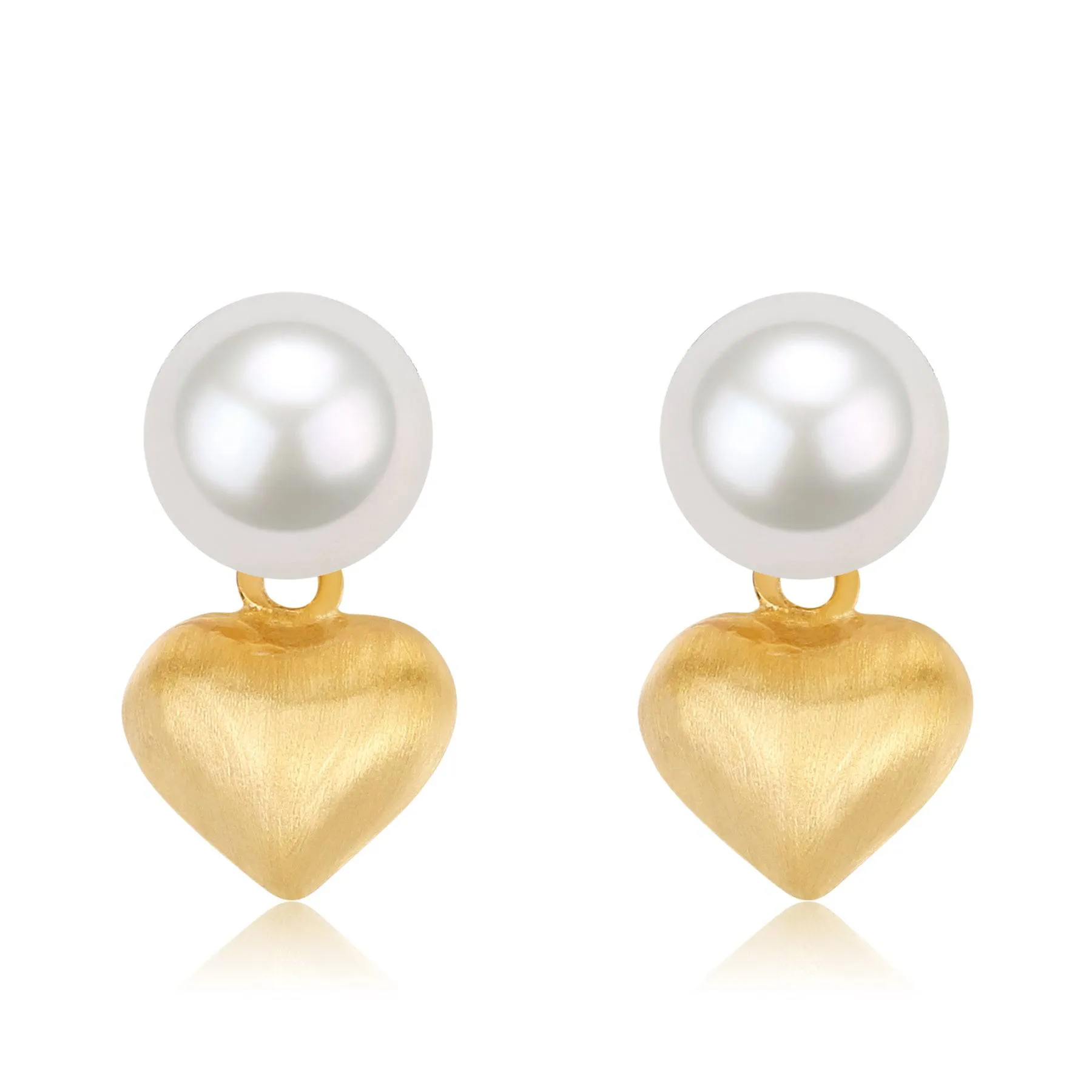 6-7mm White Freshwater Pearl & Heart Gold Earrings
