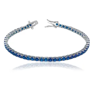 925 Sterling Silver 4 Prong Round CZ Sapphire Tennis Bracelet