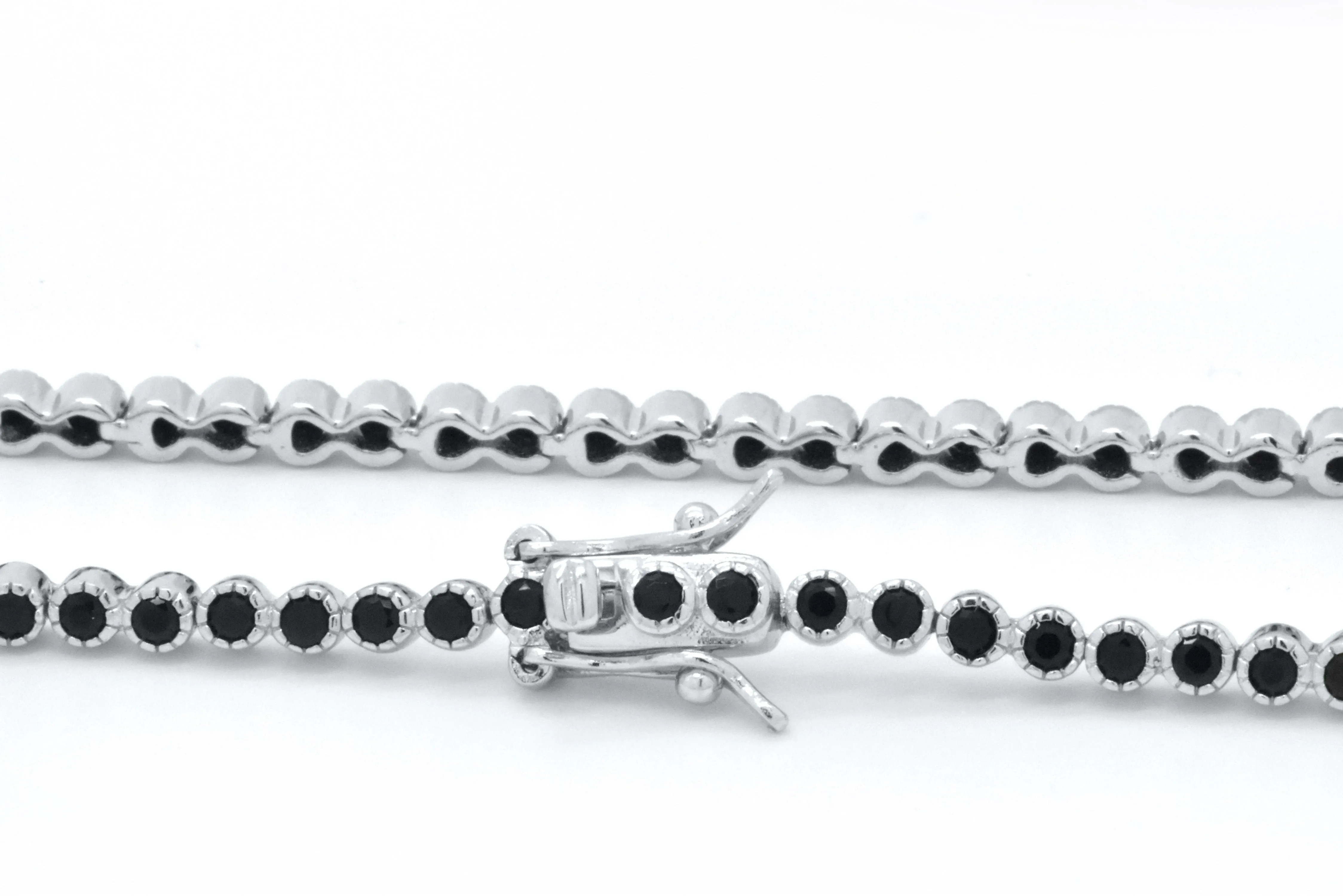925 Sterling Silver Black Sapphire Dainty Tennis Milgrain Bracelet