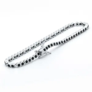 925 Sterling Silver Black Sapphire Dainty Tennis Milgrain Bracelet
