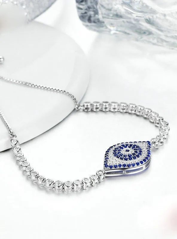 925 Sterling Silver God Eyes Tennis Bracelet Clear