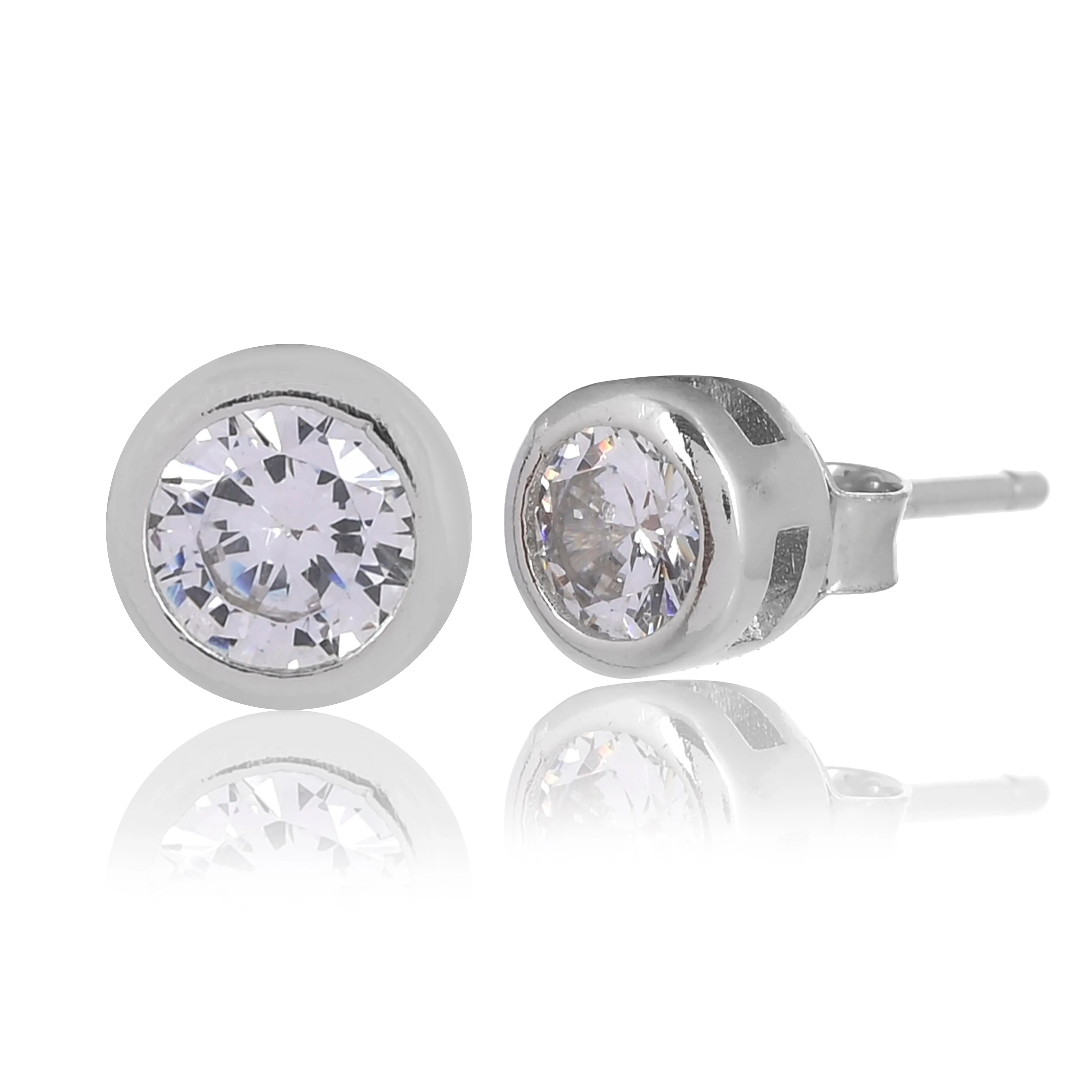 925 Sterling silver white gold  round silver studs  for womens and girls I With certificate of Authenticity 925 stamp