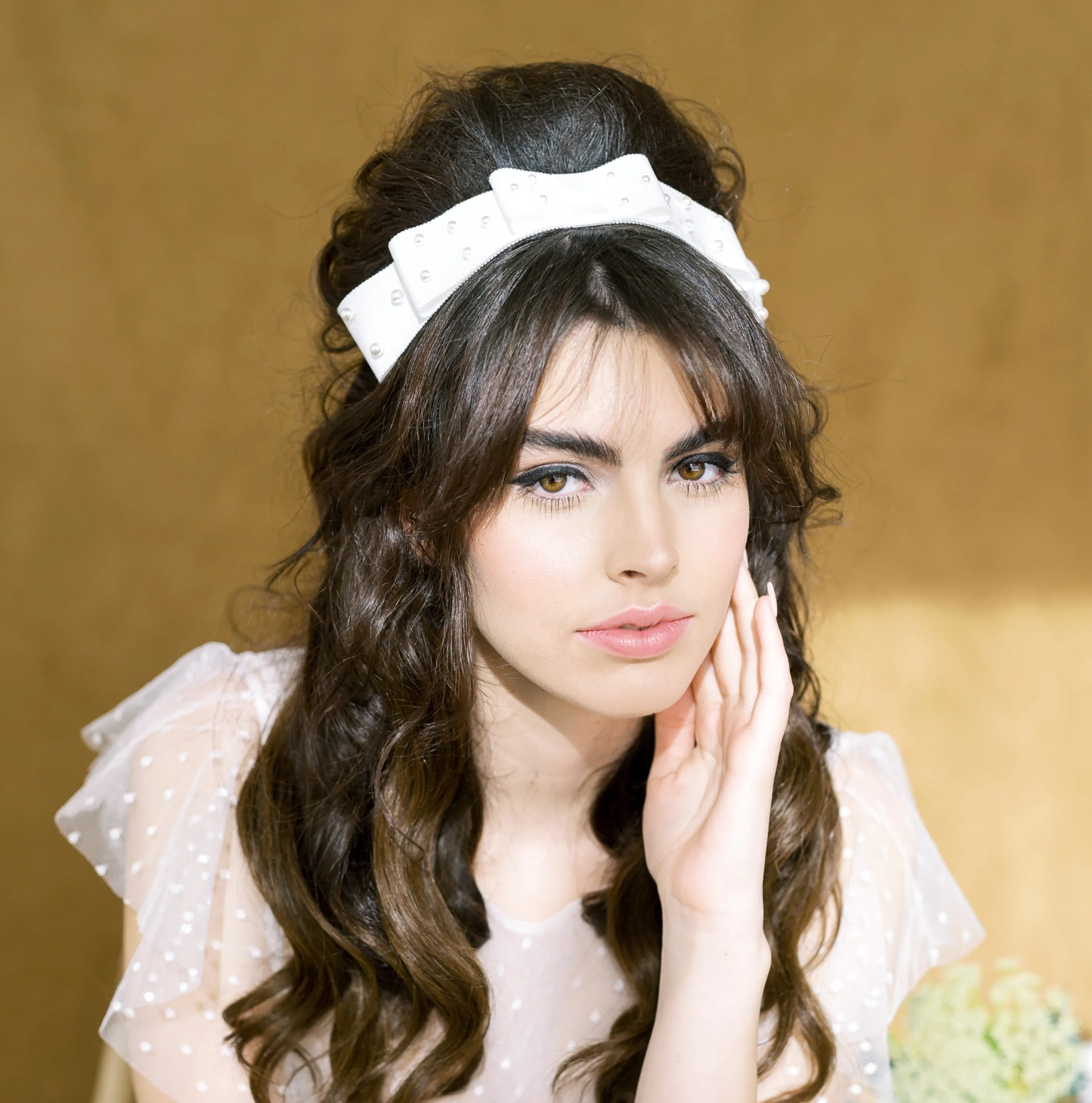 ALLISON Bridal Bow Headband with Pearls