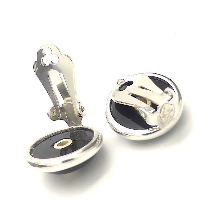 Black Onyx Earrings, Clip, Faceted Citrine, 925 Silver, F1