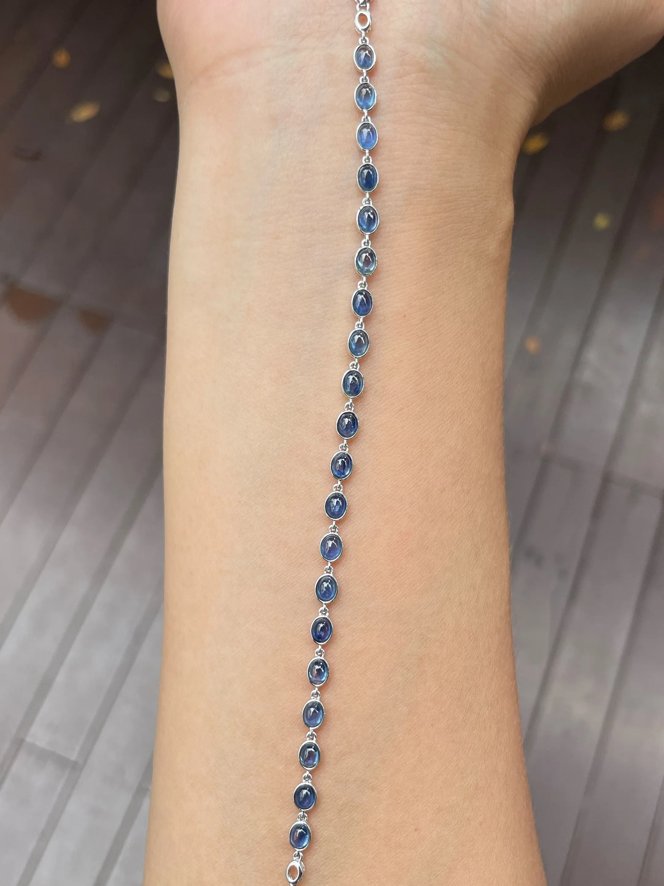 Blue Sapphire Cabochons Bracelet - 4.15CT (NJBA112)