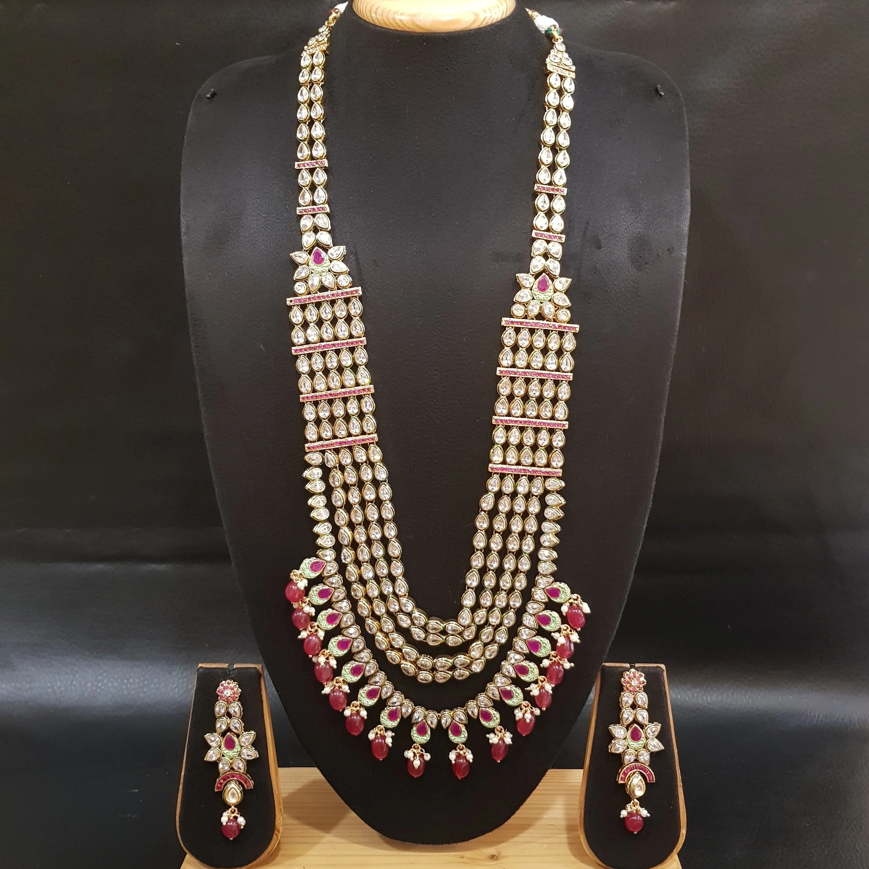 Bridal Ruby Polki Long Necklace Set 20136-7320
