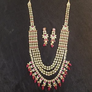 Bridal Ruby Polki Long Necklace Set 20136-7320