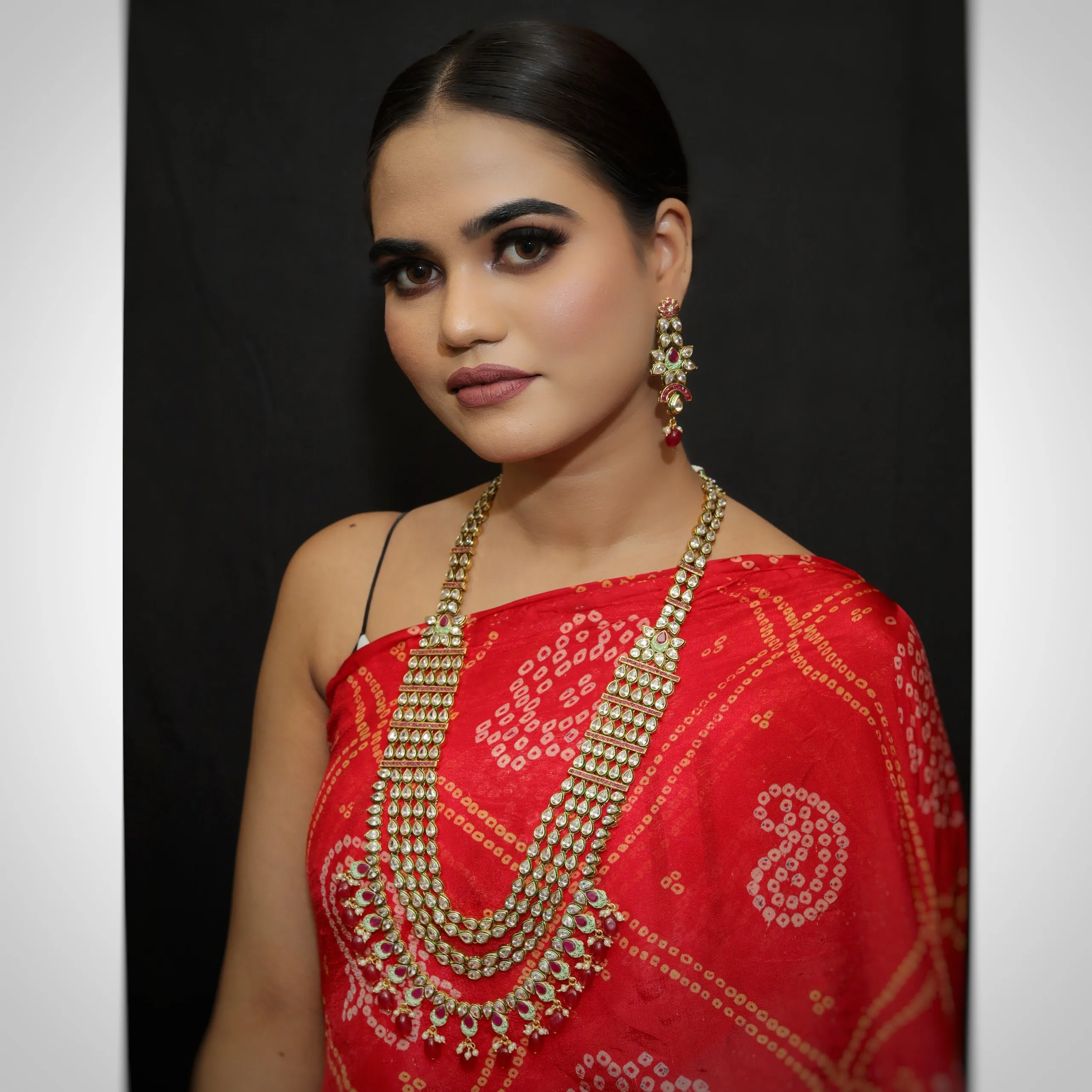 Bridal Ruby Polki Long Necklace Set 20136-7320