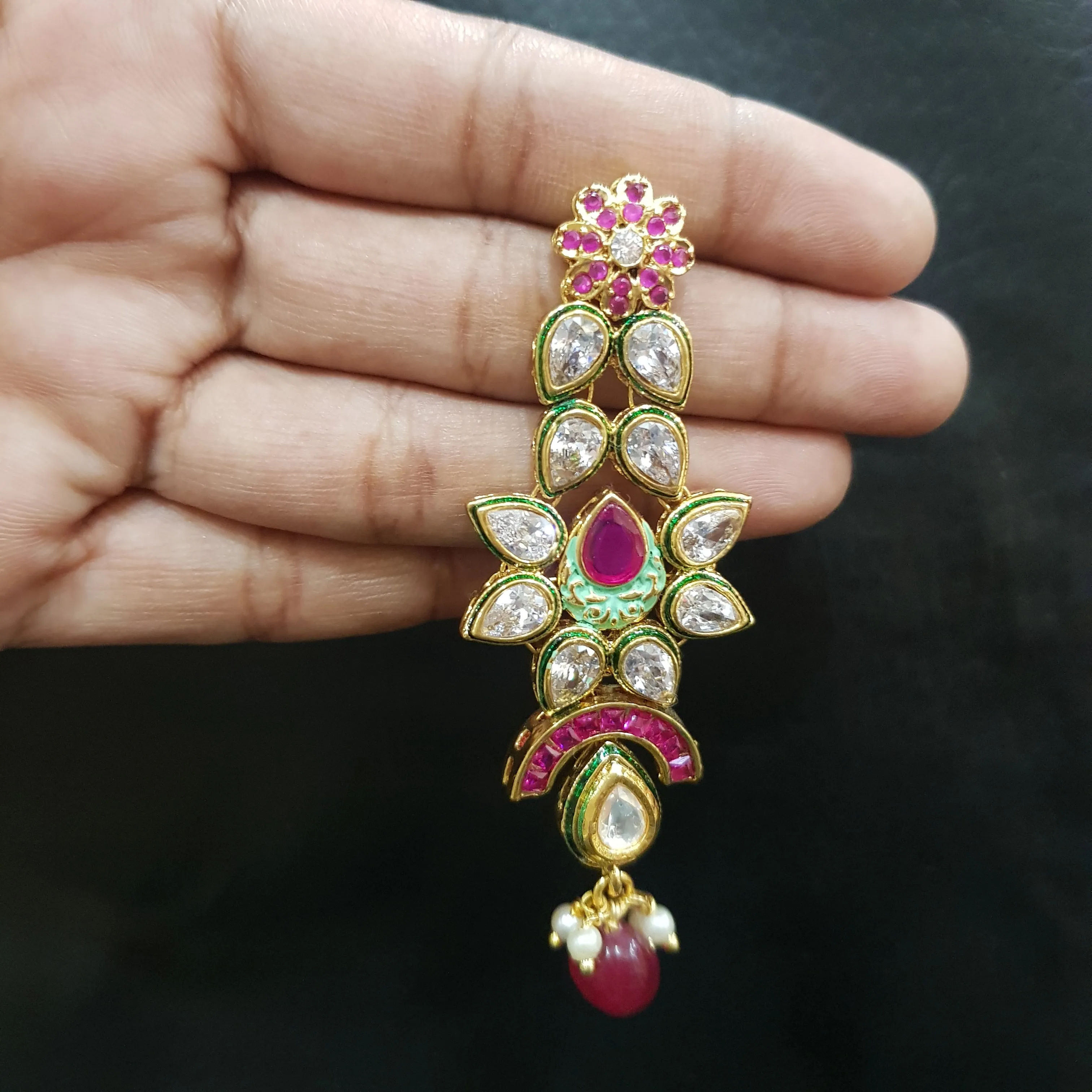 Bridal Ruby Polki Long Necklace Set 20136-7320