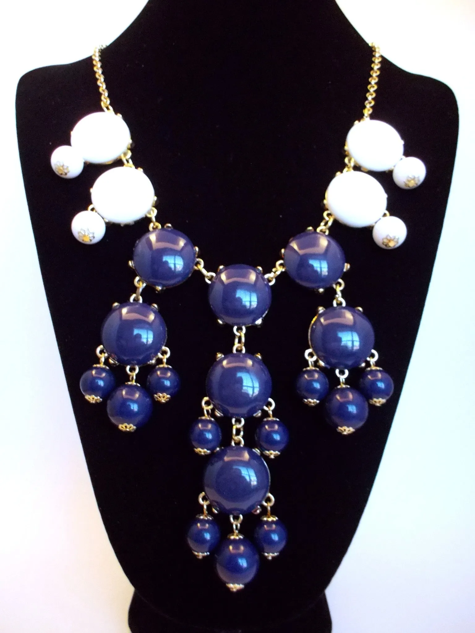 Bubble COLOR-BLOCK Statement Necklace- Navy & White