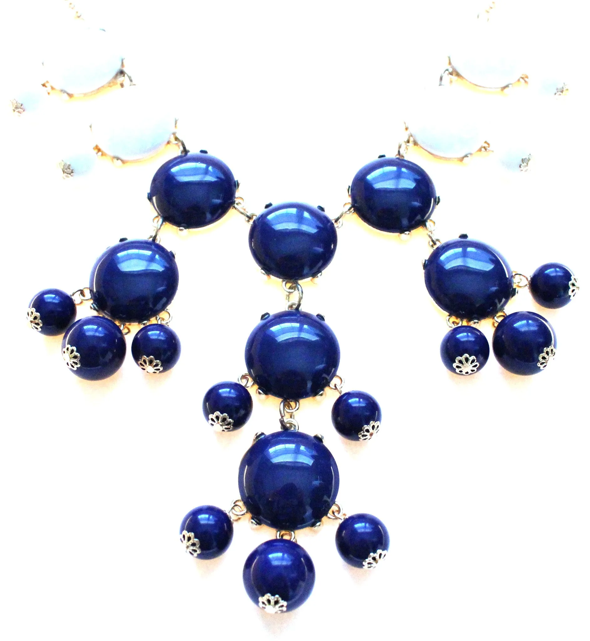 Bubble COLOR-BLOCK Statement Necklace- Navy & White