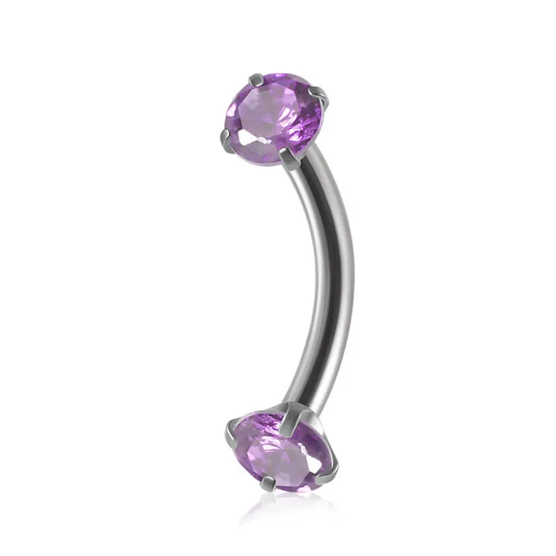 Curved Barbell Double-headed Zircon Eyebrow Piercing