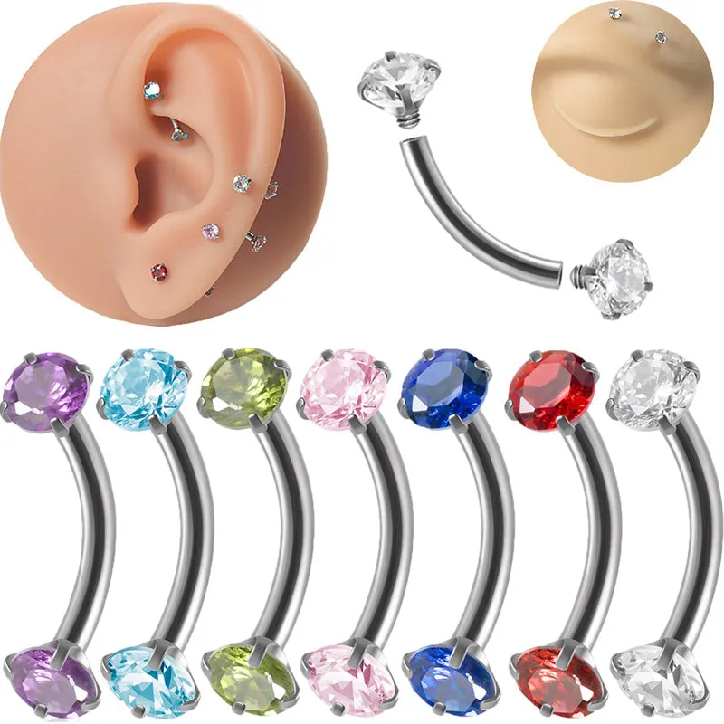 Curved Barbell Double-headed Zircon Eyebrow Piercing
