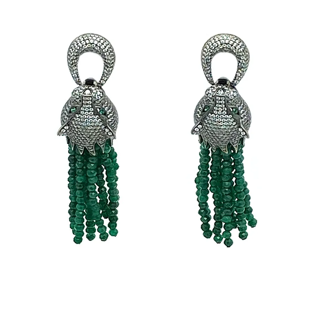 Dragon Head Earrings with Emerald Tassel