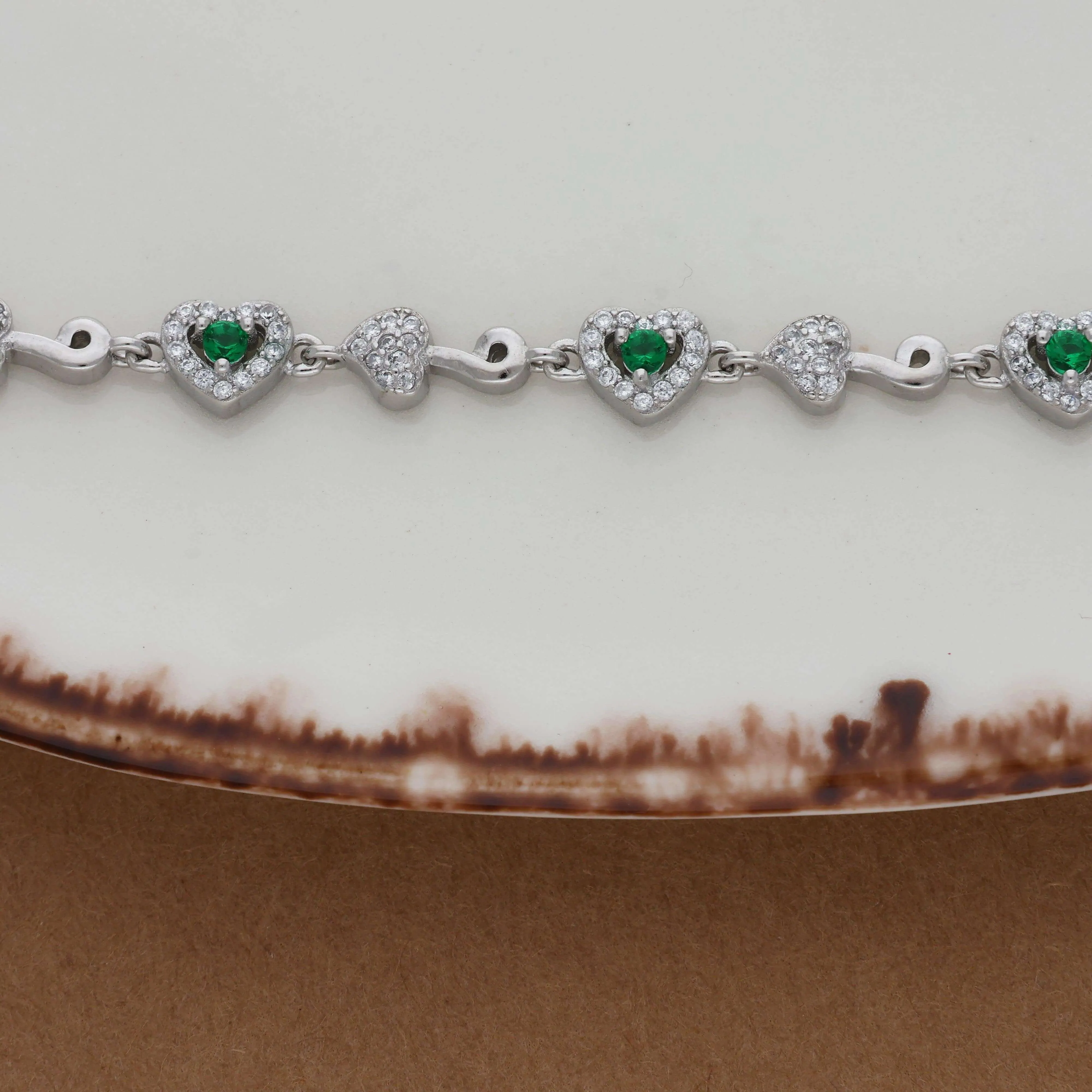 Enchanting Green Heart Silver Bracelet