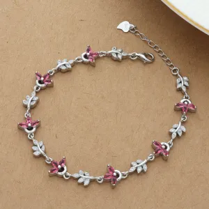 Enchanting Red Dia Silver Bracelet