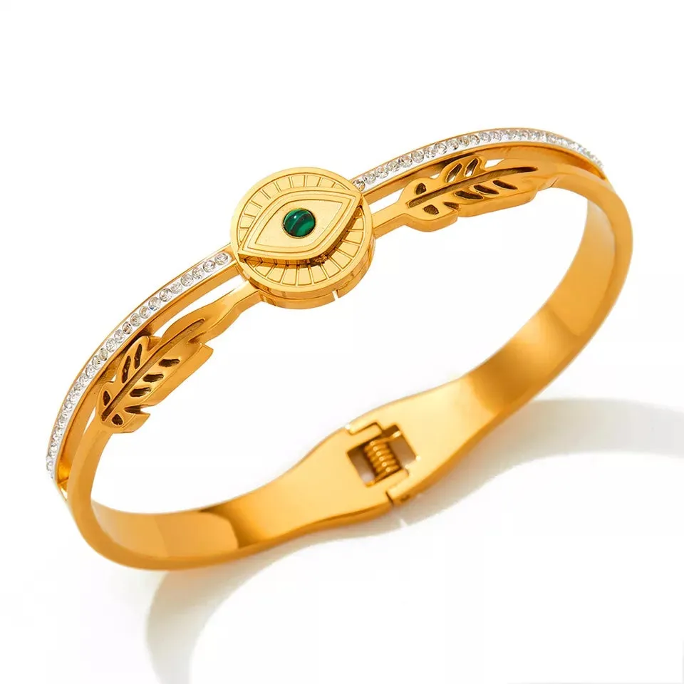 Eye Zircon pendant Cuff Bangle - Gold