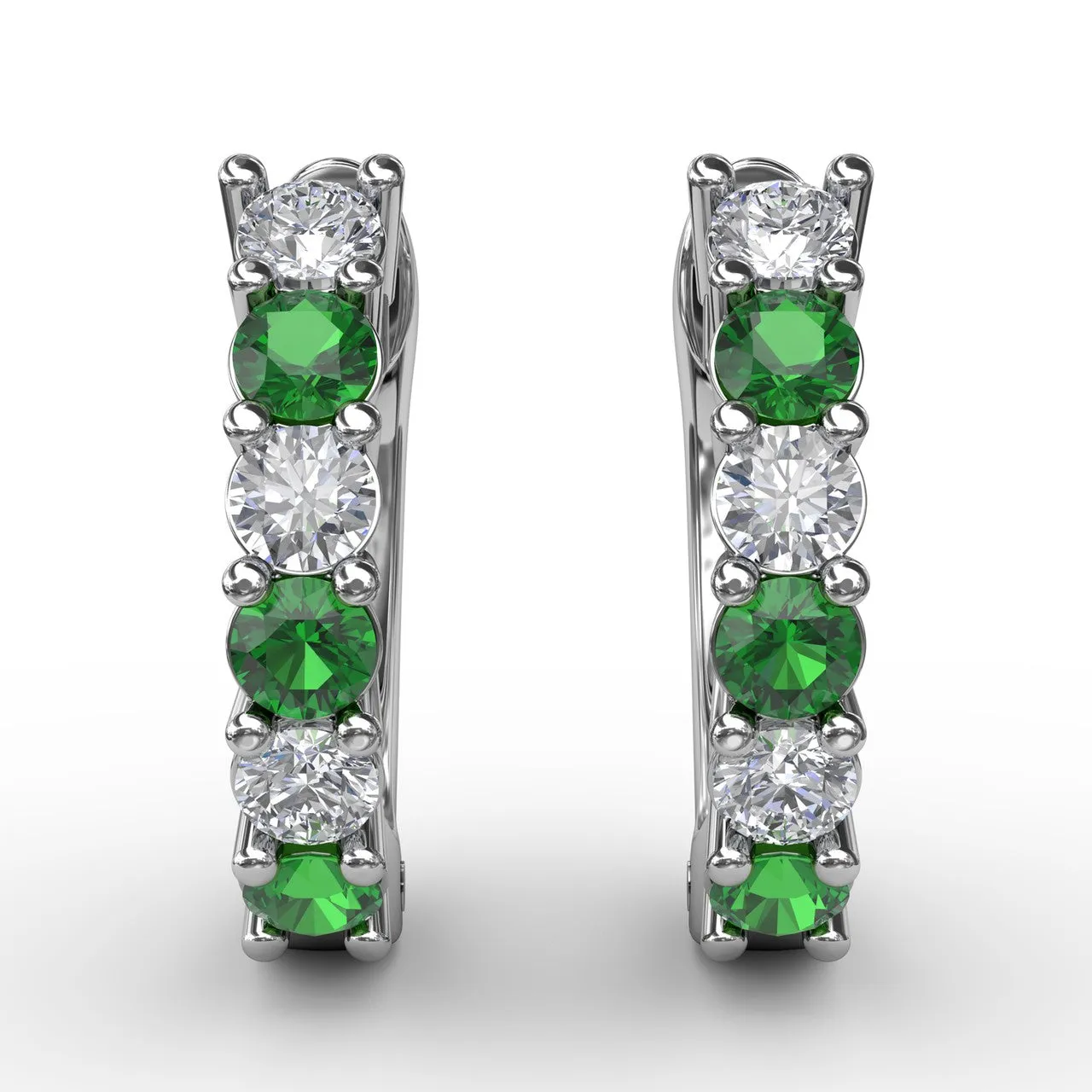 Fana 14k White Gold Shared Prong Emerald And Diamond Hoop Earrings