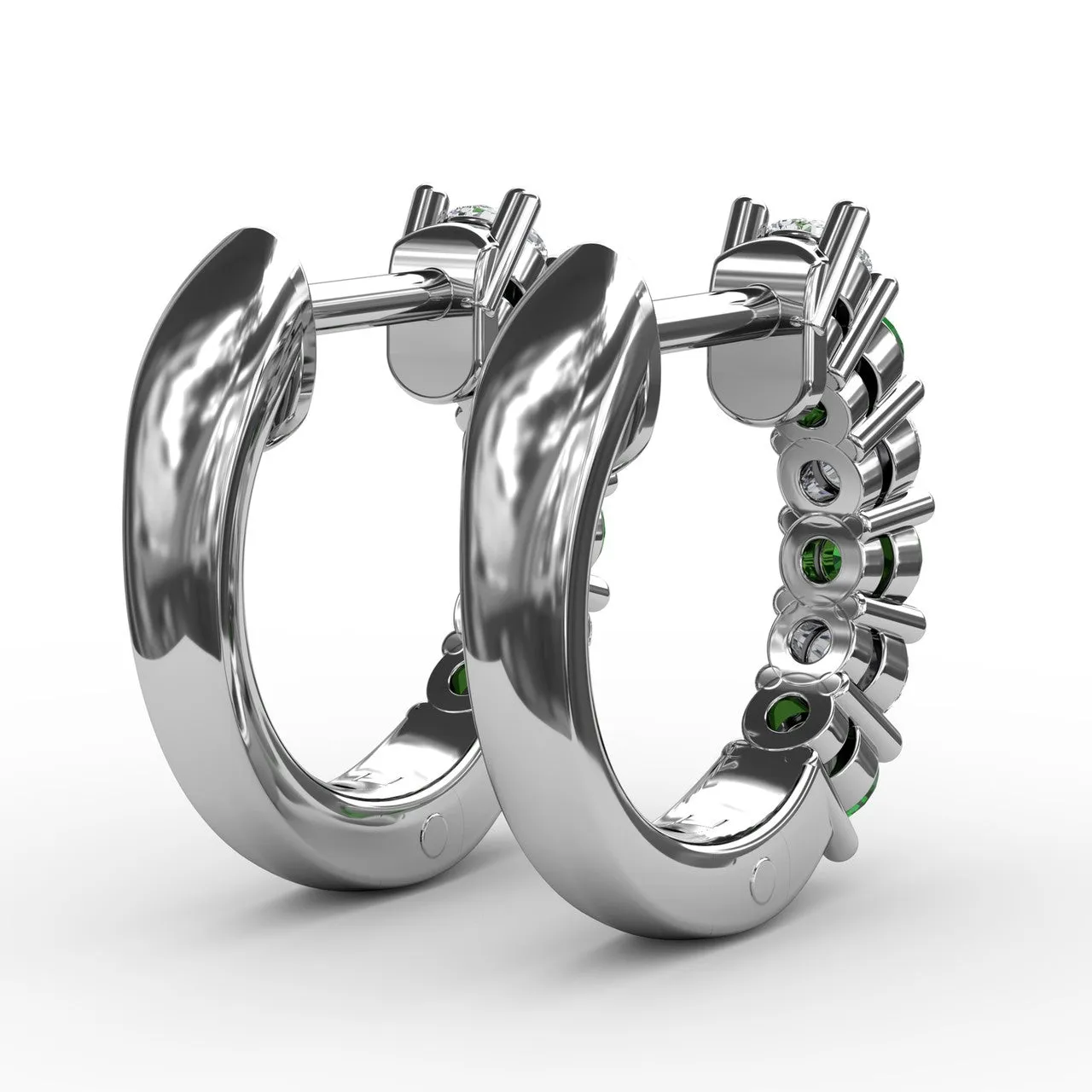Fana 14k White Gold Shared Prong Emerald And Diamond Hoop Earrings