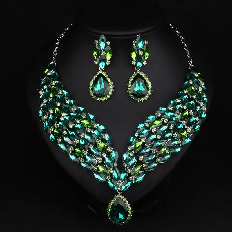 Fashion exaggerated full diamond bridal dress accessories clavicle chain set accessories necklace