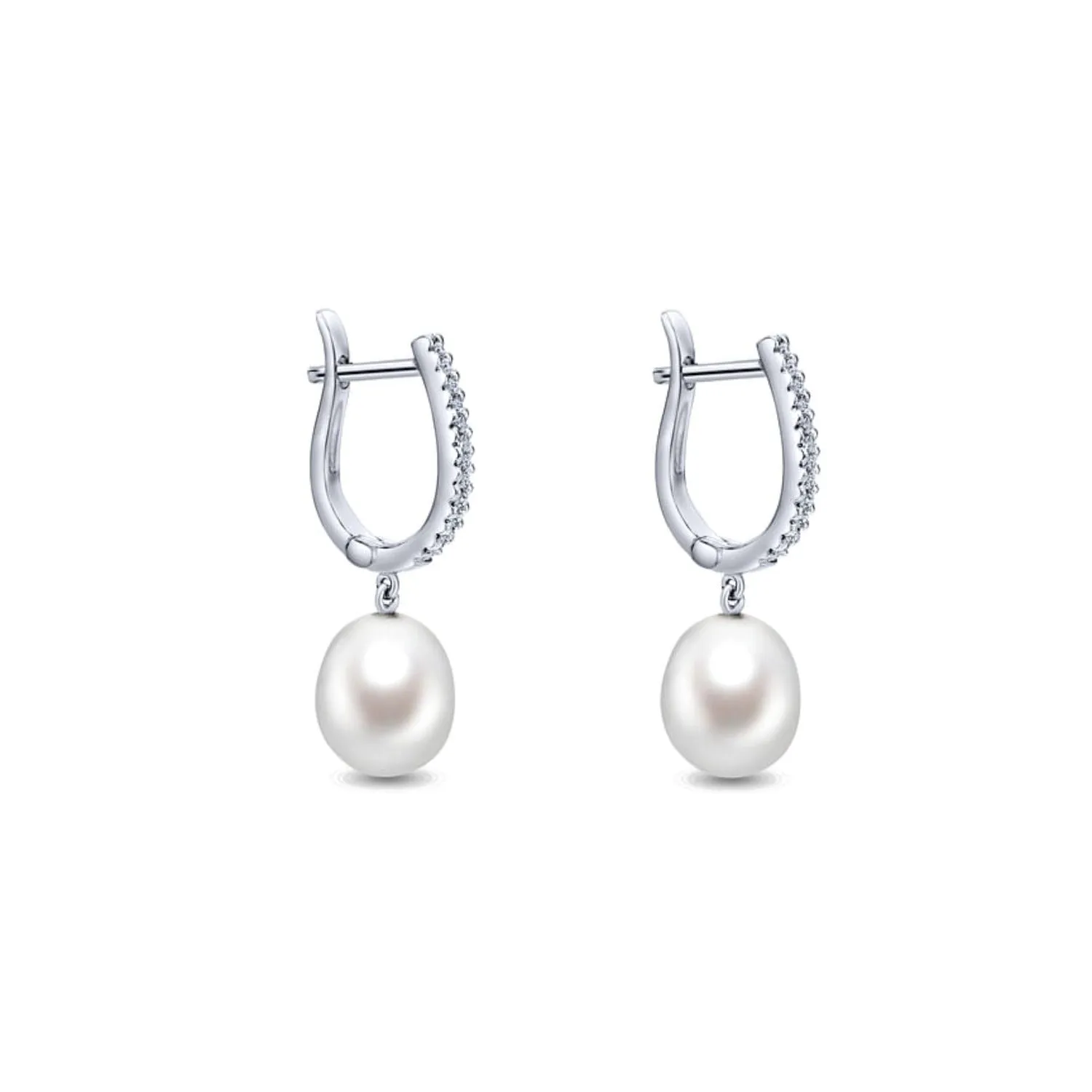 Gabriel & Co. Pearl Drop Diamond Huggie Earrings