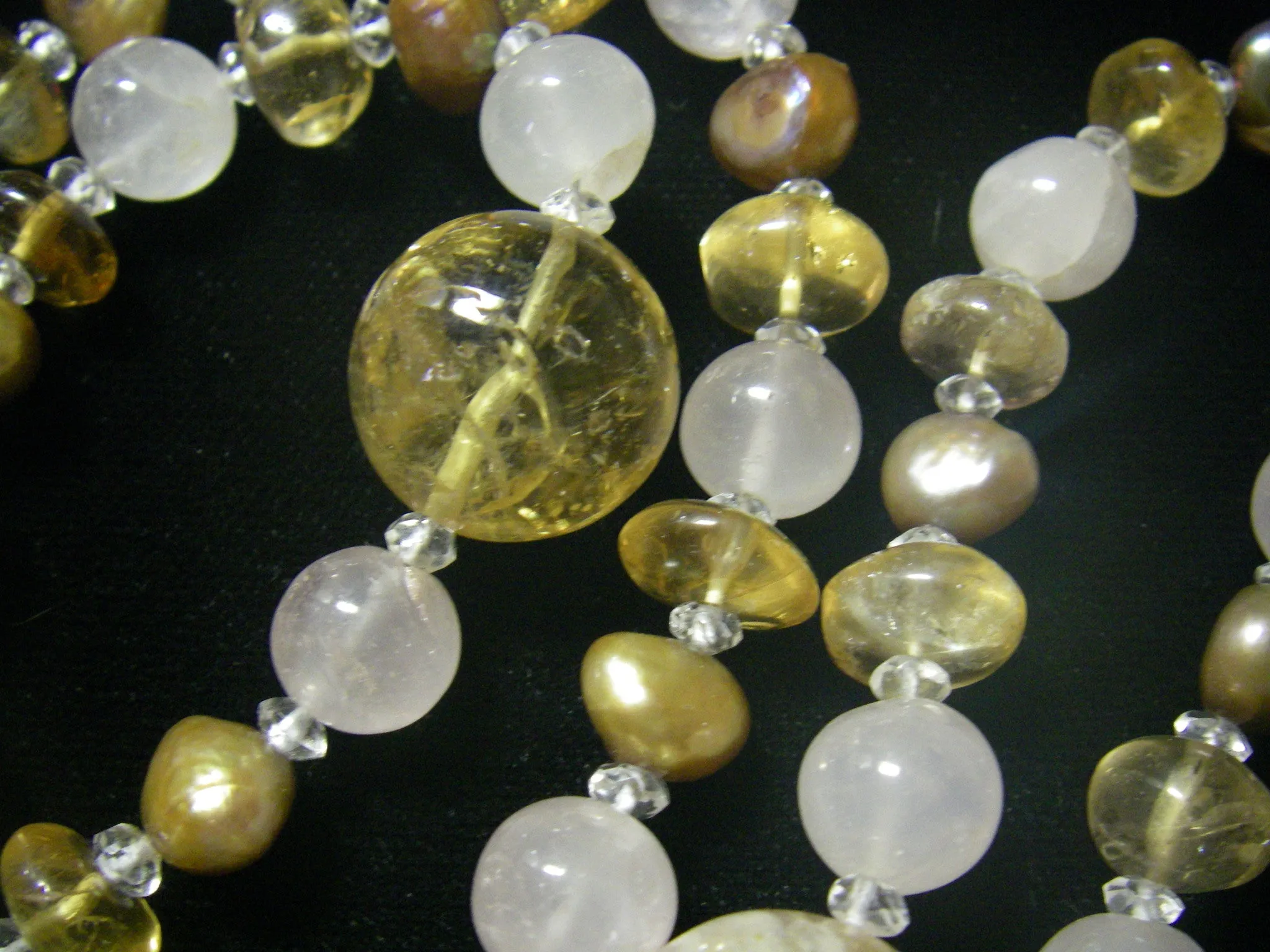 Golden Citrine, Rose Quartz & Pearl Silver Necklace
