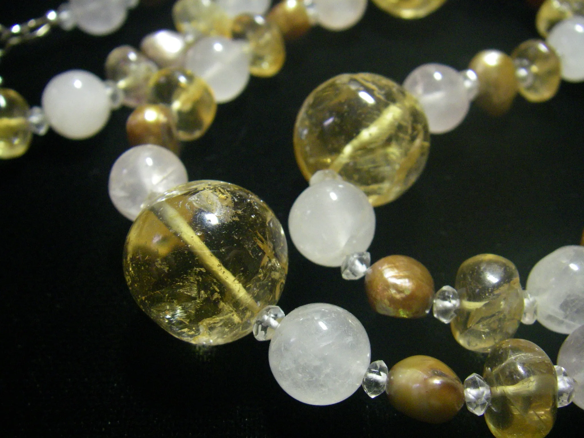 Golden Citrine, Rose Quartz & Pearl Silver Necklace