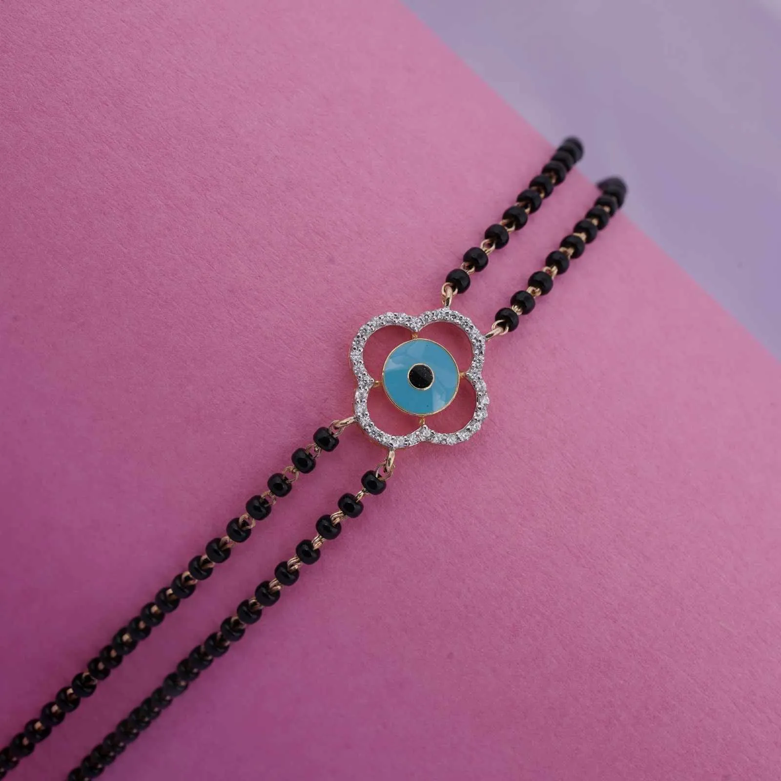 Golden Evil Eye Clover Bead Bracelet