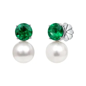 Green Emerald and Pearl Earrings
